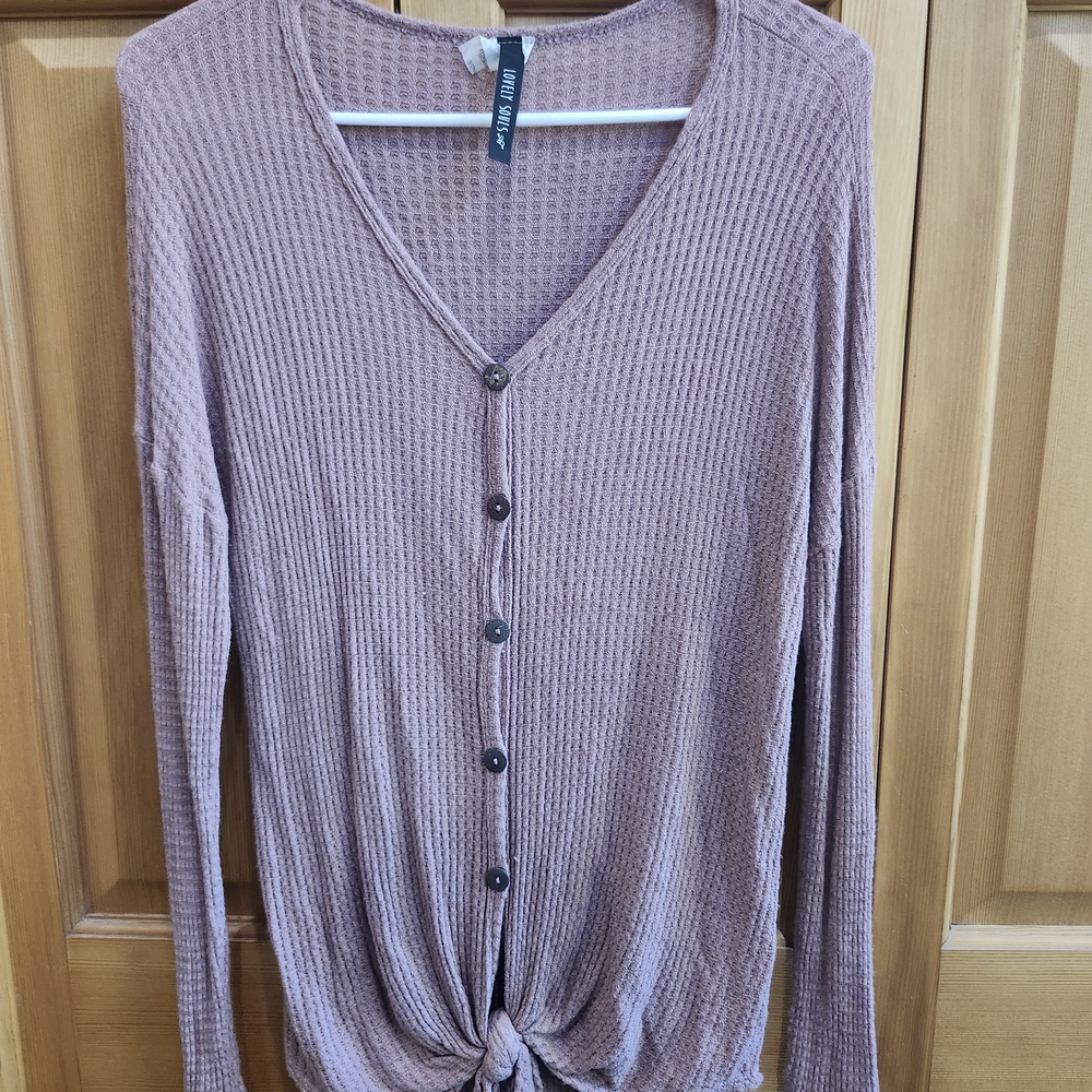 Purple Button-Up Knit Cardigan
